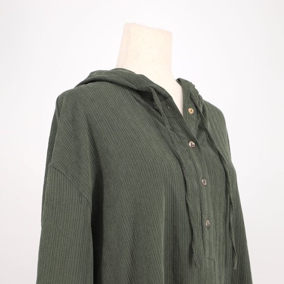 NWT ZARA Olive Green Hooded Ribbed Knit Henley Placket Mini Dress Size M - Picture 7 of 12